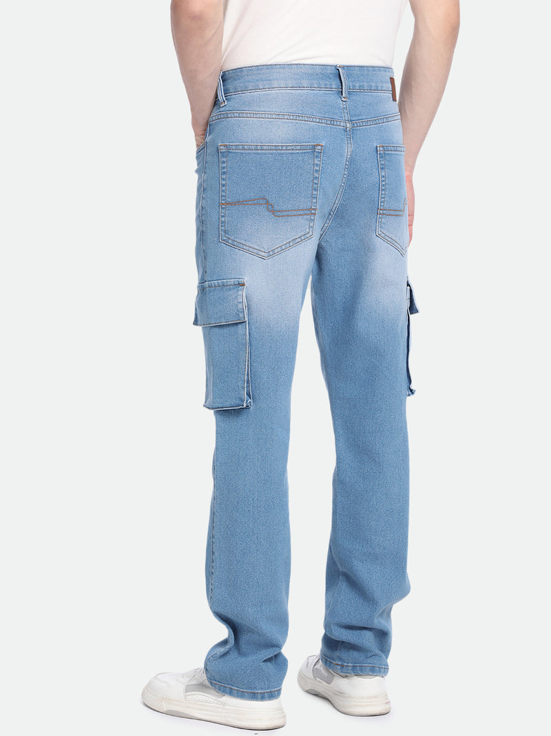 Men's Straight Cargo Washed LIGHT BLUE Stretchable Jeans