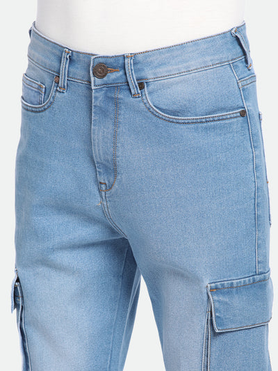 Men's Straight Cargo Washed LIGHT BLUE Stretchable Jeans
