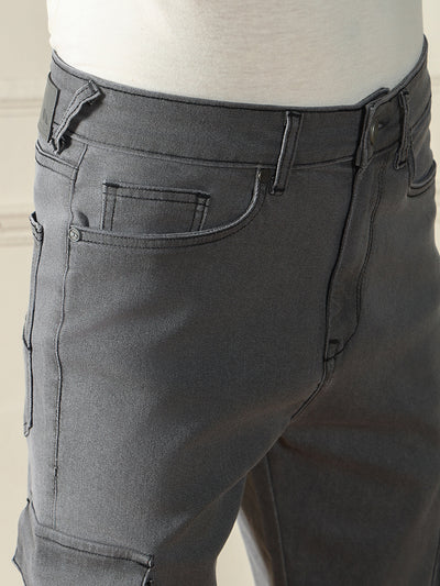 Men's Straight Cargo Washed Grey Stretchable Jeans