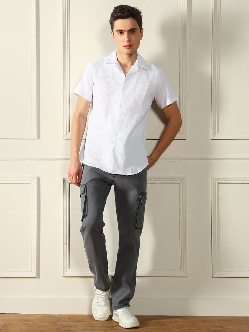 Men's Straight Cargo Washed Grey Stretchable Jeans