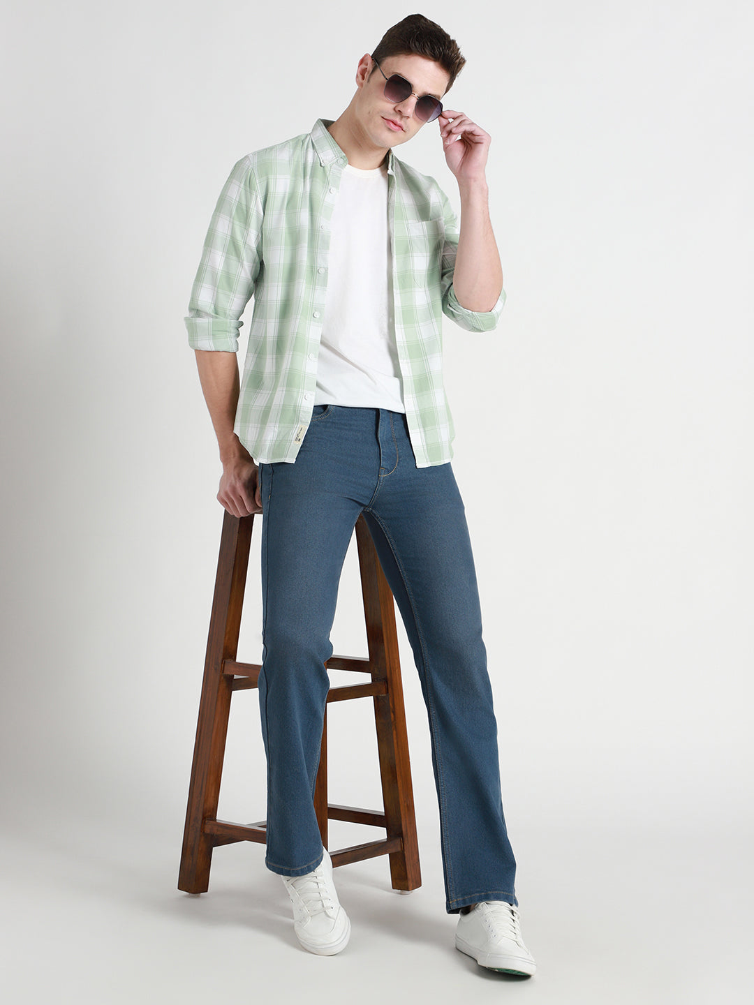 Men's Boot Cut Washed MID BLUE Jeans