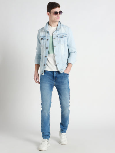 Men's Light Blue Mid Rise Slim Fit Stretchable Jeans