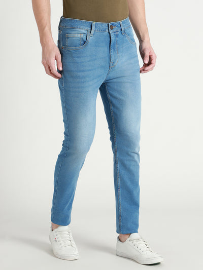 Men's Slim tapered Fit  Mid Blue Solid Stretchable Jeans
