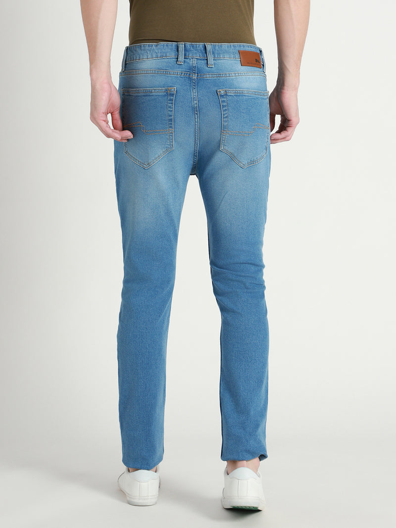 Men's Slim tapered Fit  Mid Blue Solid Stretchable Jeans