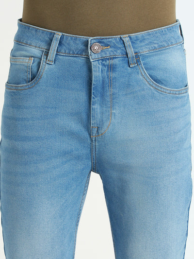 Men's Slim tapered Fit  Mid Blue Solid Stretchable Jeans