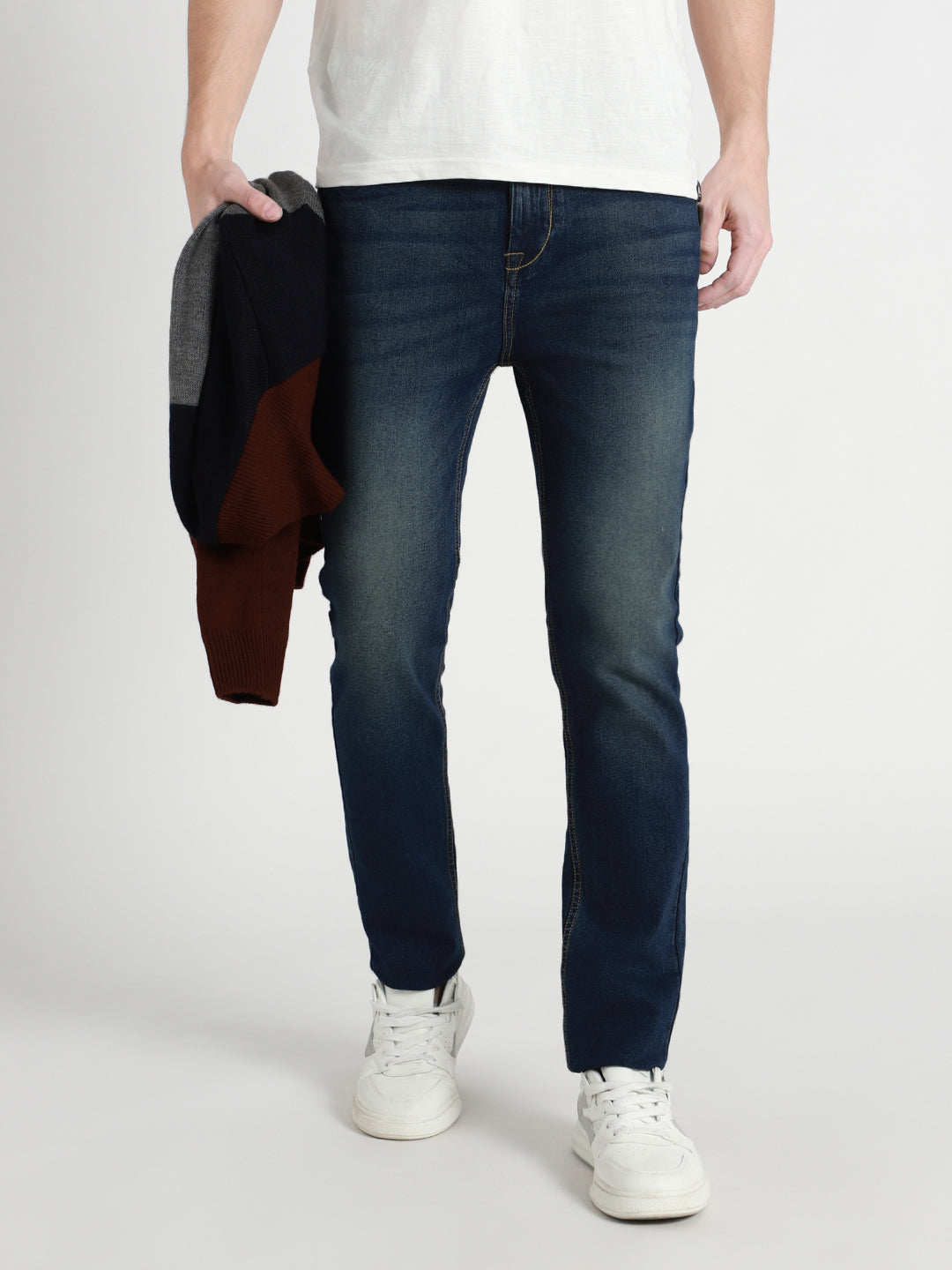 Men's Slim fit Mid Rise Dark Blue Stretchable Jeans
