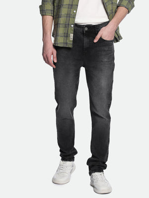 Men's Slim Tapered Solid Grey Jeans