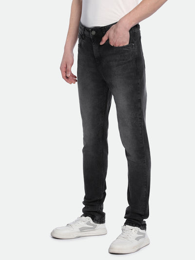 Men's Slim Tapered Solid Grey Jeans