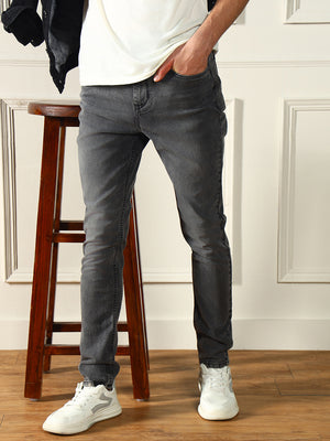 Men's Slim Fit Mid-Rise Clean Look Grey Stretchable Jeans