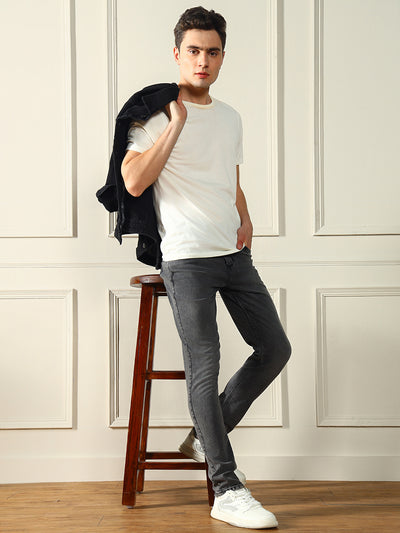 Men's Slim Fit Mid-Rise Clean Look Grey Stretchable Jeans
