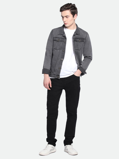 Men's Button Down Collar Slim Fit Washed Blue Denim Shirt
