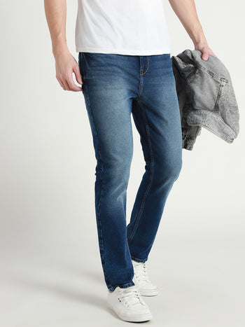 Men's Straight Fit Light Fade Mid Blue Stretchable Jeans