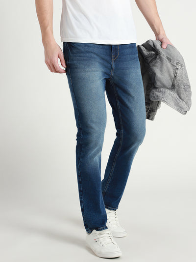 Men's Straight Fit Light Fade Mid Blue Stretchable Jeans