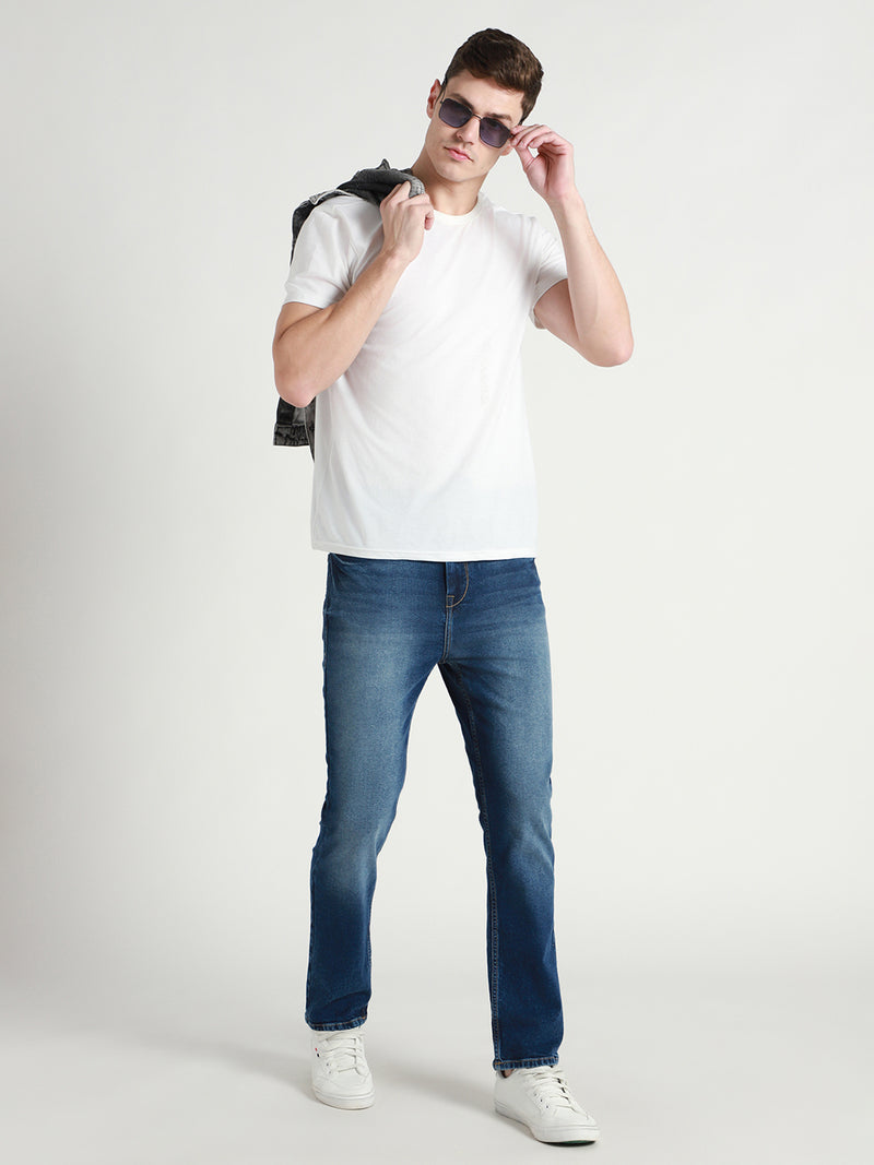 Men's Straight Fit Light Fade Mid Blue Stretchable Jeans
