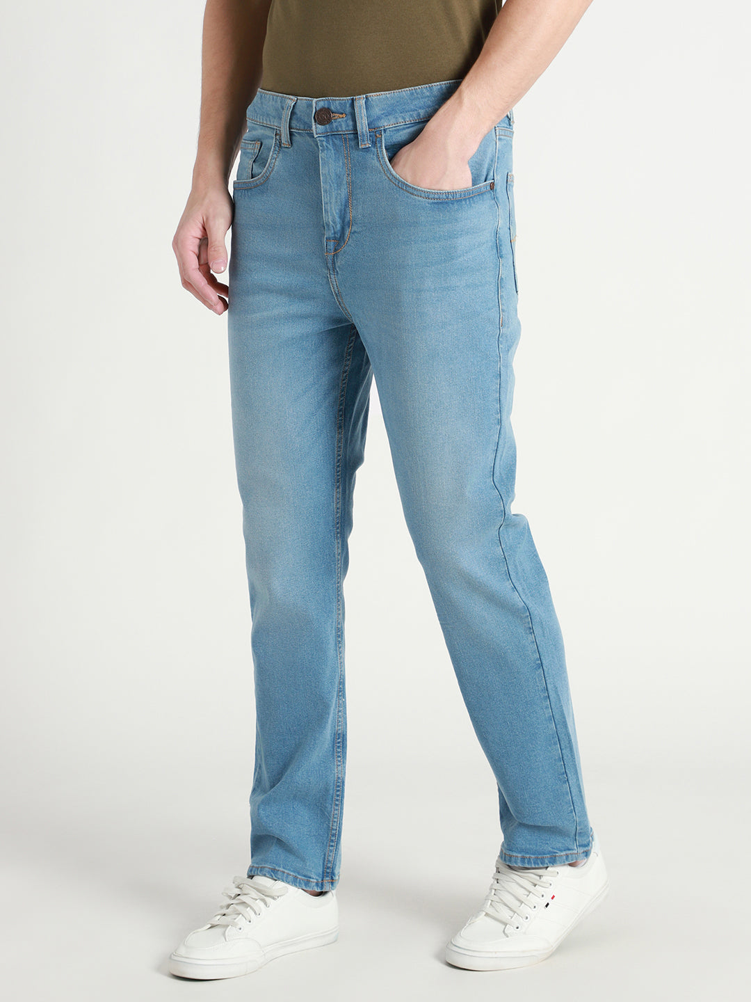 Men's Mid Blue Straight fit Stretchable Jeans