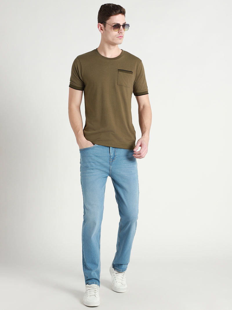 Men's Mid Blue Straight fit Stretchable Jeans