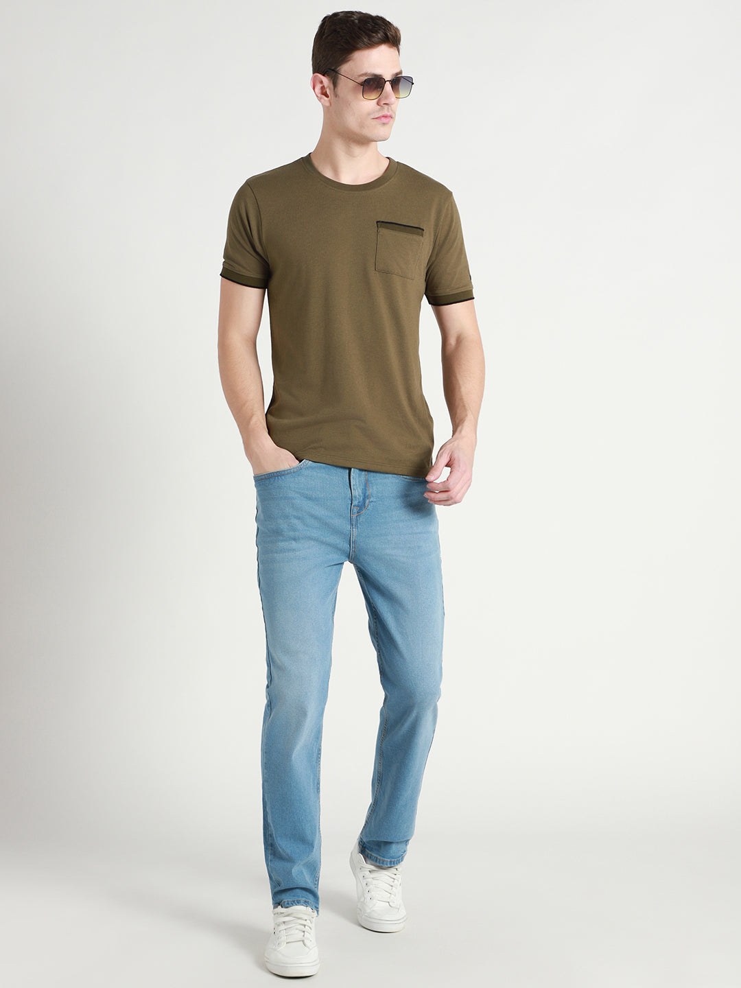 Men's Mid Blue Straight fit Stretchable Jeans