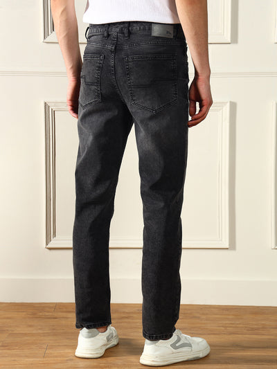 Men's Straight Fit Solid Grey Stretchable Jeans