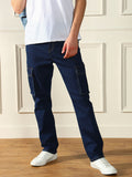 Dennis Lingo Men's Straight Cargo fit Solid Dark Blue  Stretchable Jeans