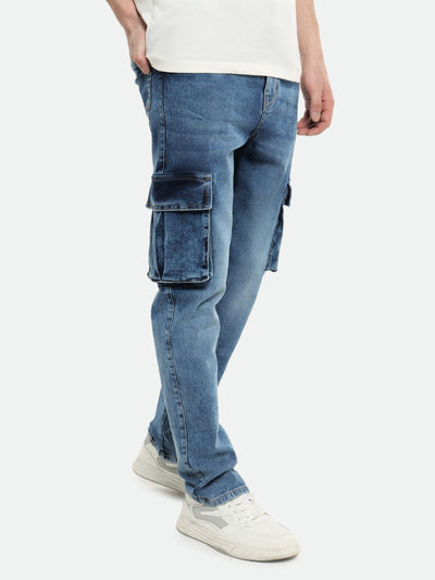 Men's Straight Cargo Solid Light Blue Jeans