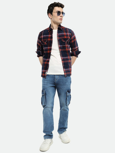 Men's Straight Cargo Solid Light Blue Jeans