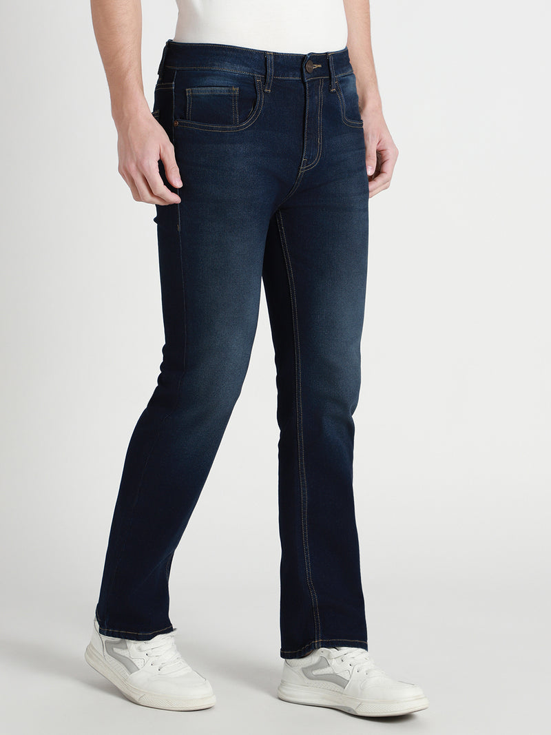 Men's Dark Blue Bootcut Stretchable Jeans