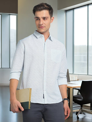 Men Blue Printed Spread Collar Full Sleeves Casual Shirt