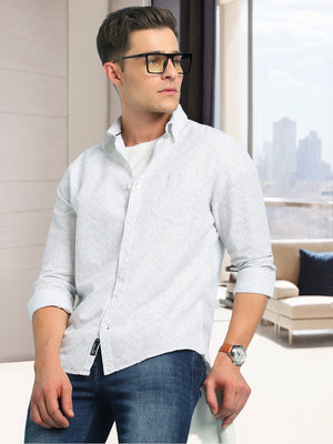 Men Olive Printed Spread Collar Full Sleeves Casual Shirt