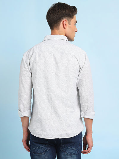 Men Olive Printed Spread Collar Full Sleeves Casual Shirt