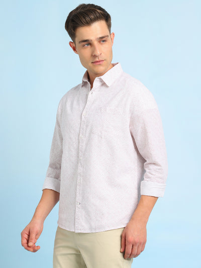 Men Pink Printed Spread Collar Full Sleeves Casual Shirt