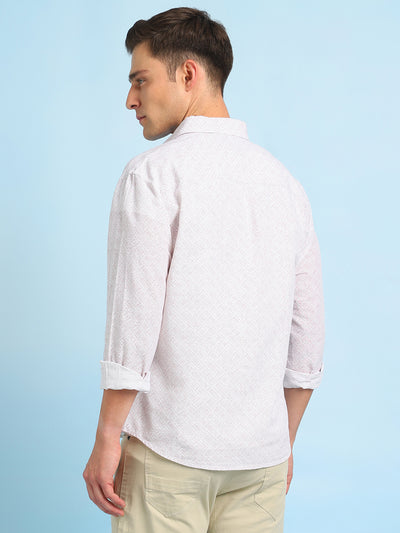 Men Pink Printed Spread Collar Full Sleeves Casual Shirt