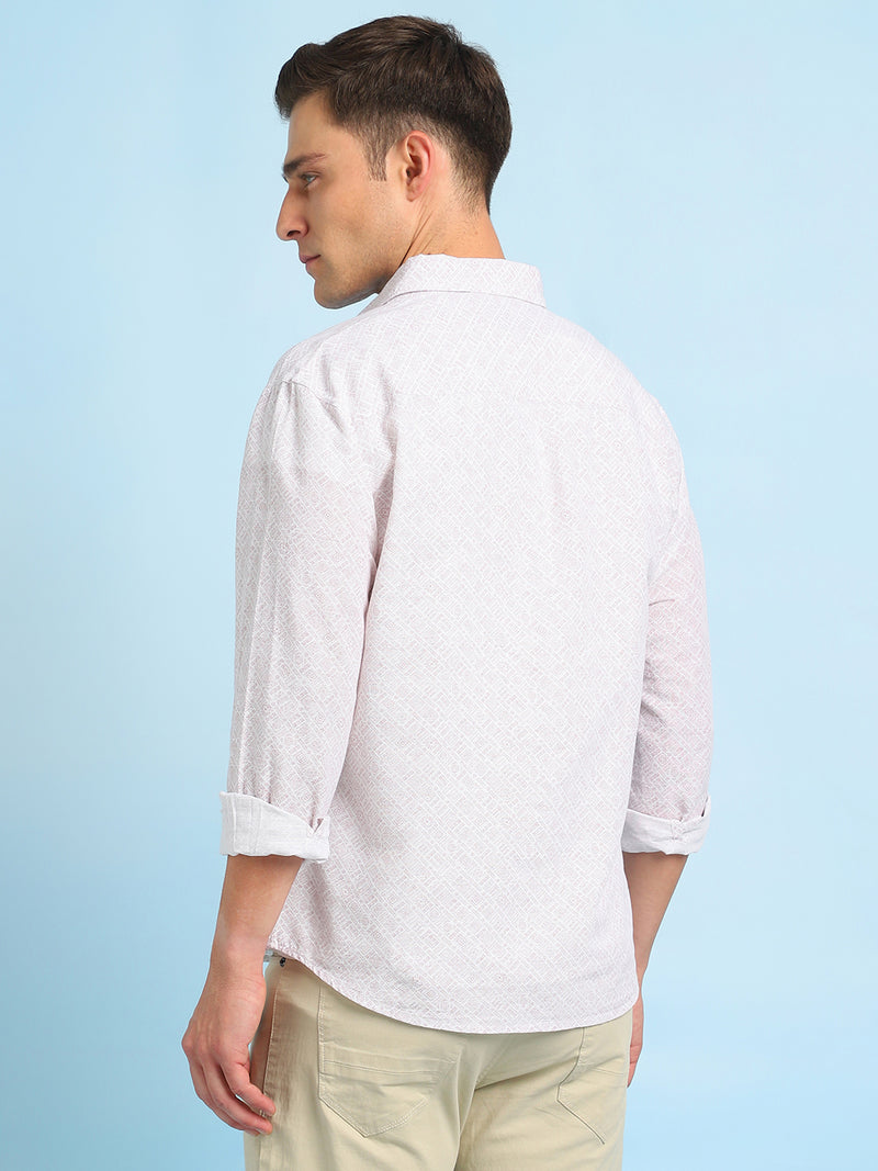 Men Pink Printed Spread Collar Full Sleeves Casual Shirt