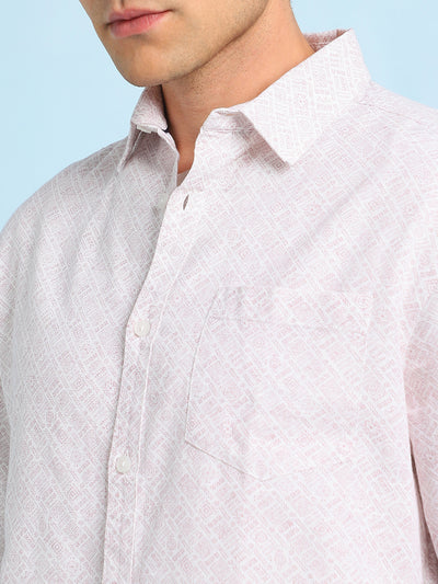 Men Pink Printed Spread Collar Full Sleeves Casual Shirt