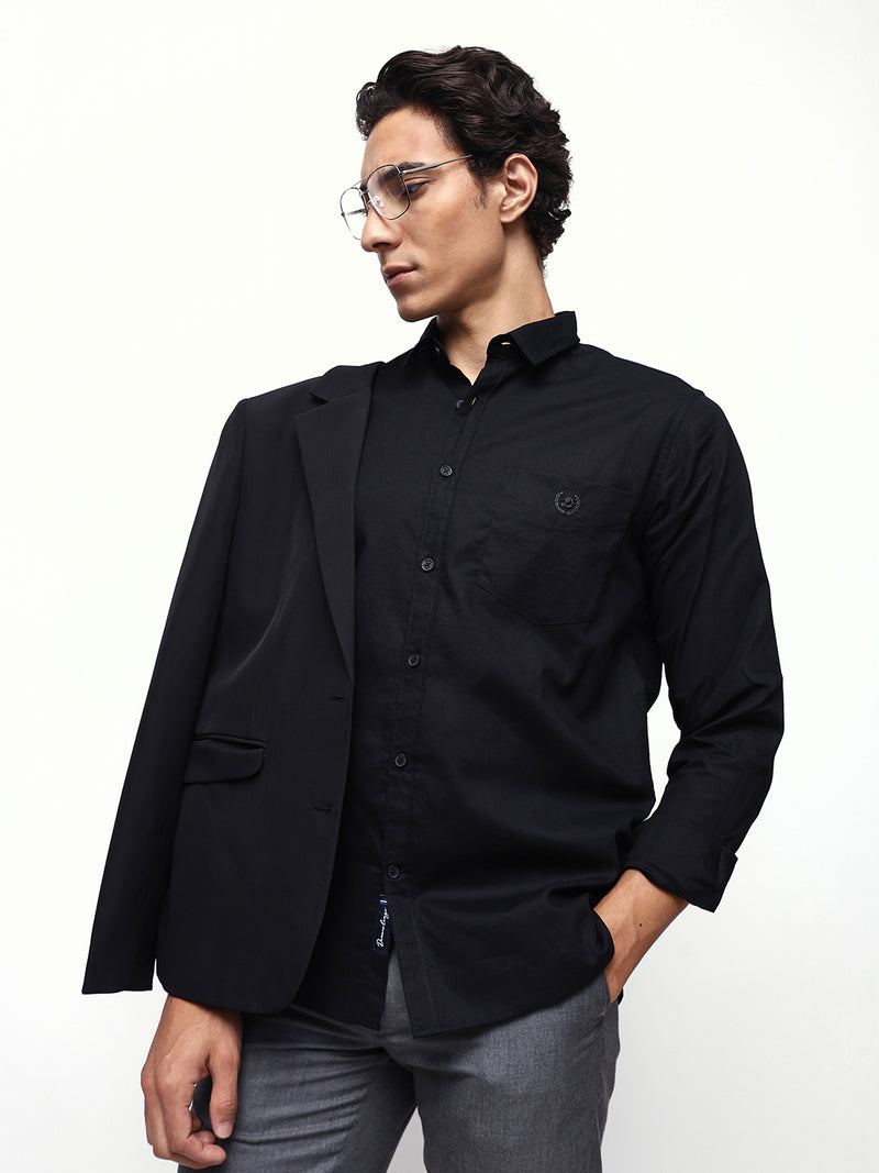Men's Solid Spread Collar Full Sleeves Regular Fit Casual Shirt