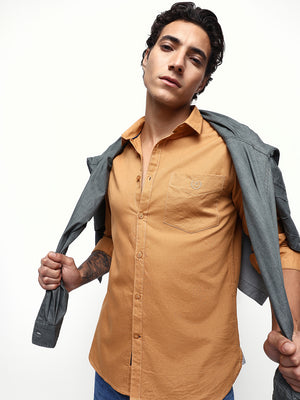 Men's Solid Spread Collar Full Sleeves Regular Fit Casual Shirt