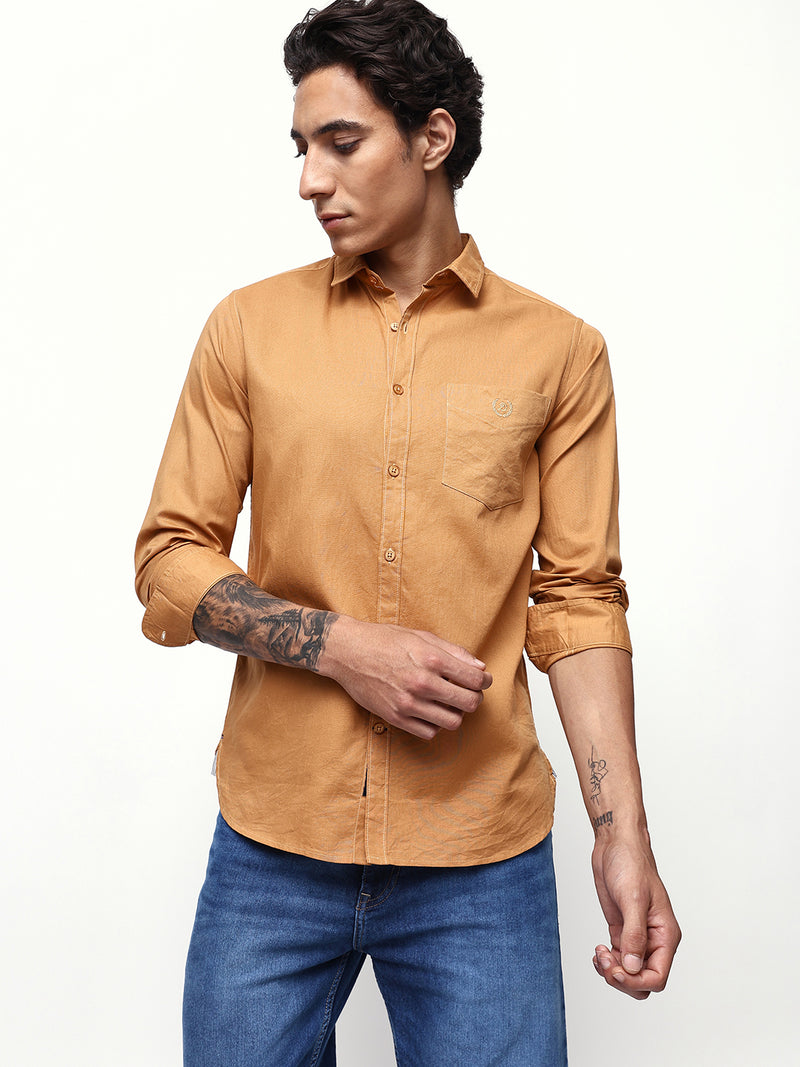 Men's Solid Spread Collar Full Sleeves Regular Fit Casual Shirt