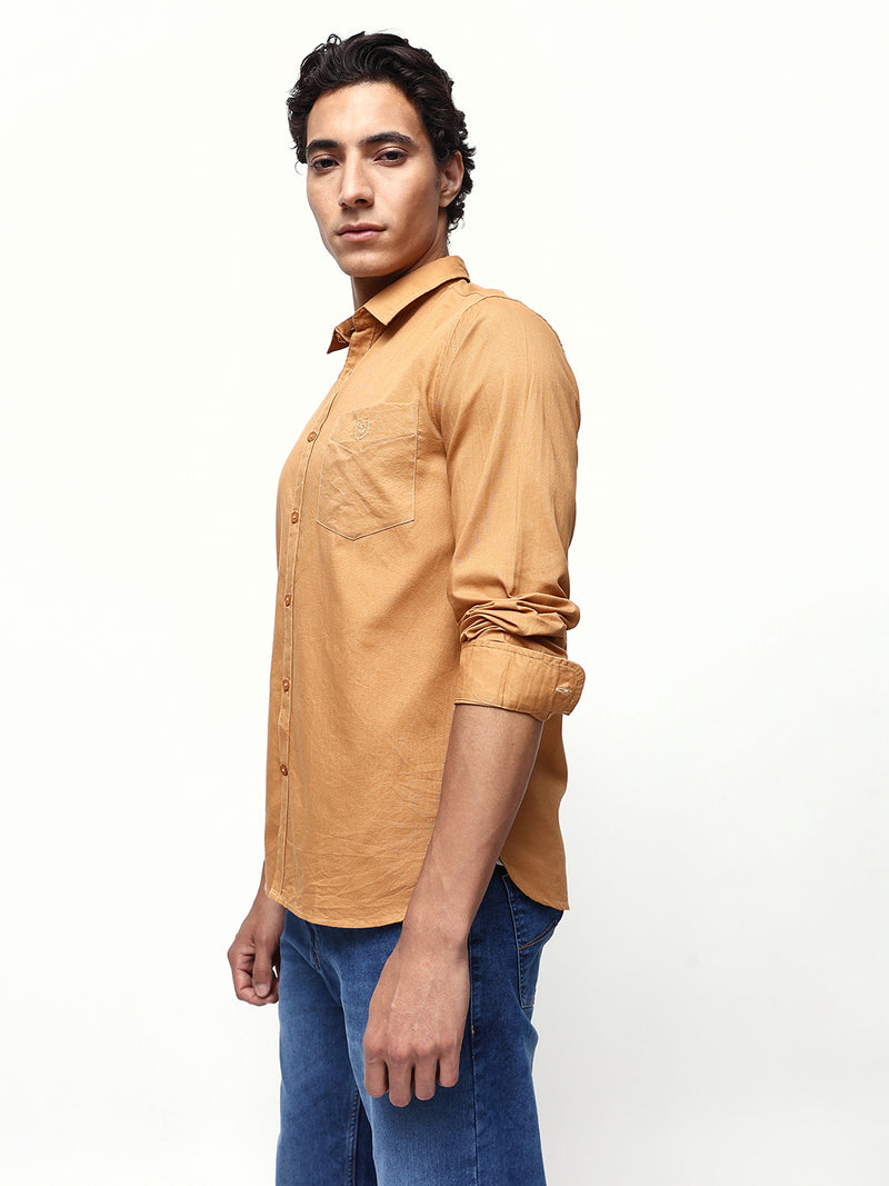 Men's Solid Spread Collar Full Sleeves Regular Fit Casual Shirt