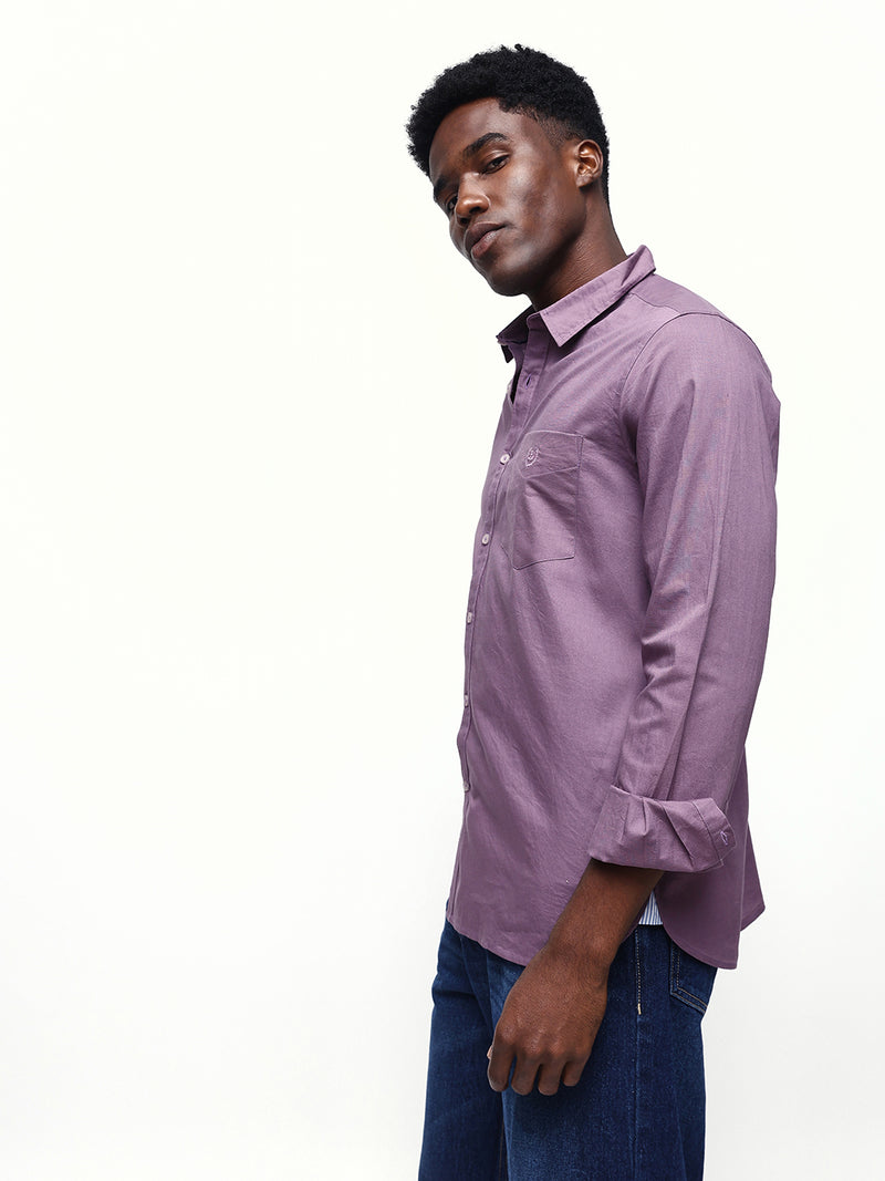 Men's Solid Spread Collar Full Sleeves Regular Fit Casual Shirt
