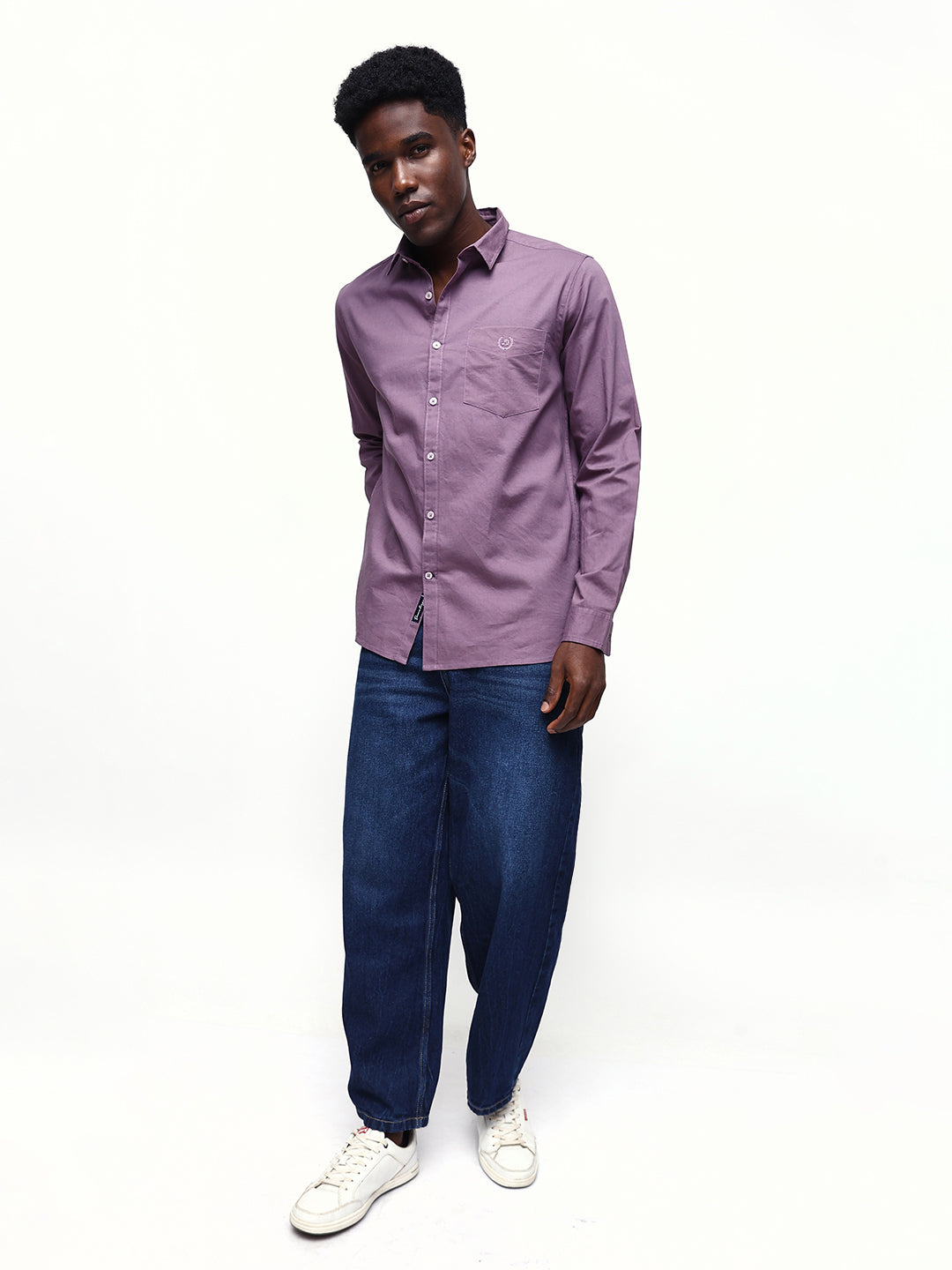 Men's Solid Spread Collar Full Sleeves Regular Fit Casual Shirt
