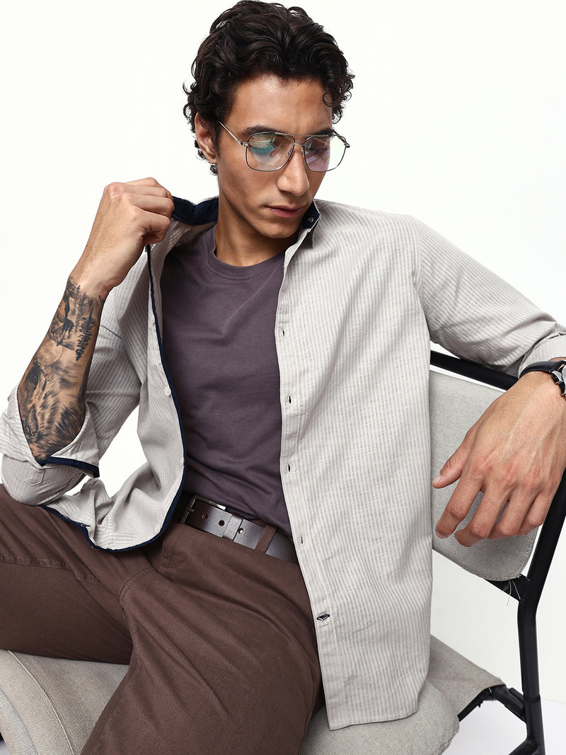 Men's Striped Spread Collar Full Sleeves Regular Fit Casual Shirt