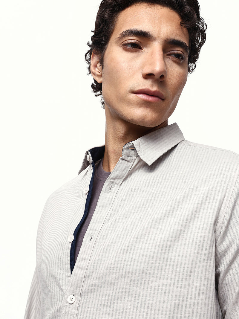 Men's Striped Spread Collar Full Sleeves Regular Fit Casual Shirt