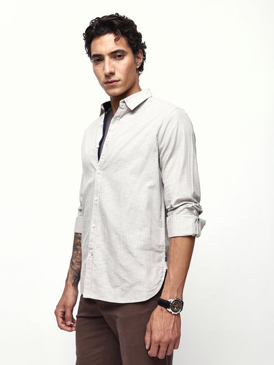 Men's Striped Spread Collar Full Sleeves Regular Fit Casual Shirt