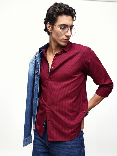 Men's Striped Spread Collar Full Sleeves Regular Fit Casual Shirt