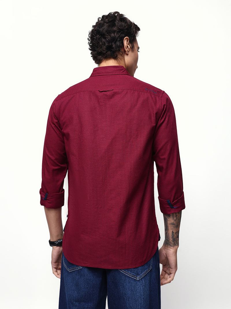 Men's Striped Spread Collar Full Sleeves Regular Fit Casual Shirt