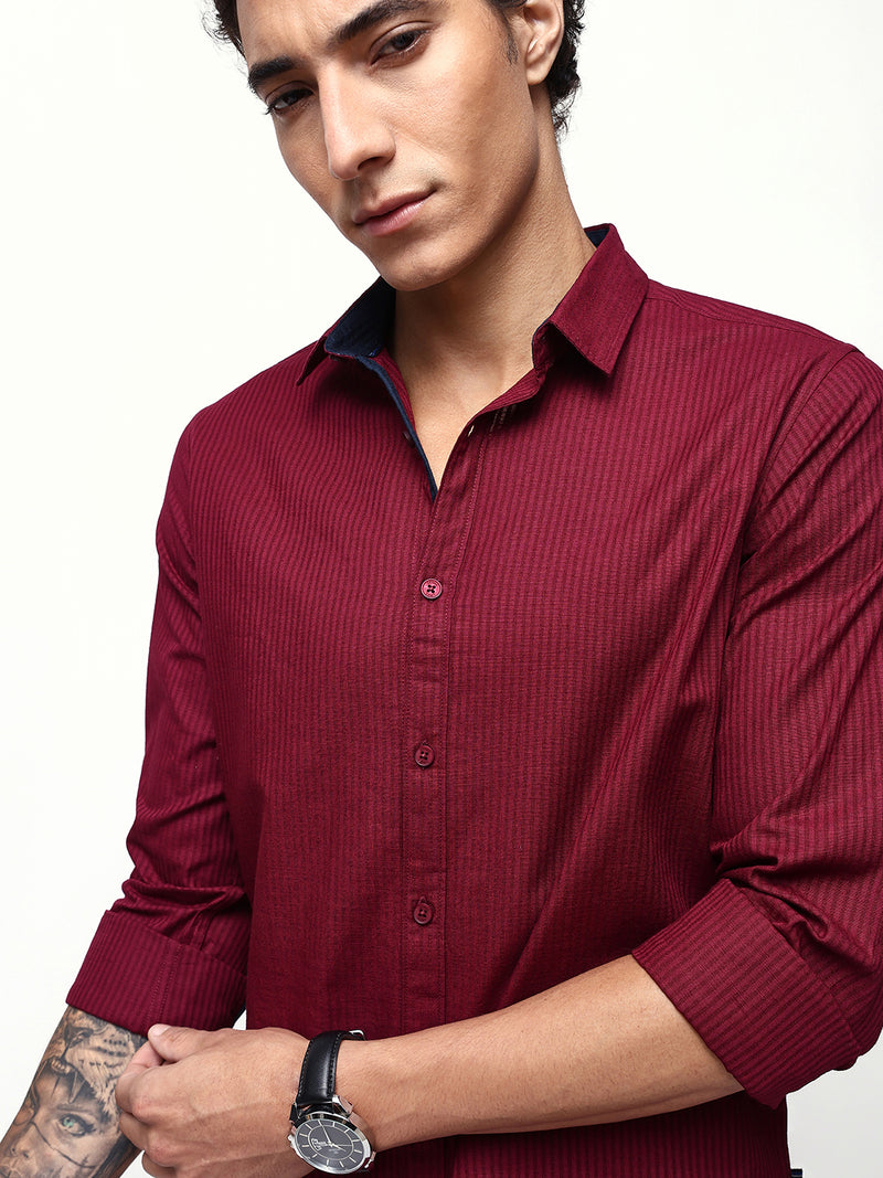 Men's Striped Spread Collar Full Sleeves Regular Fit Casual Shirt