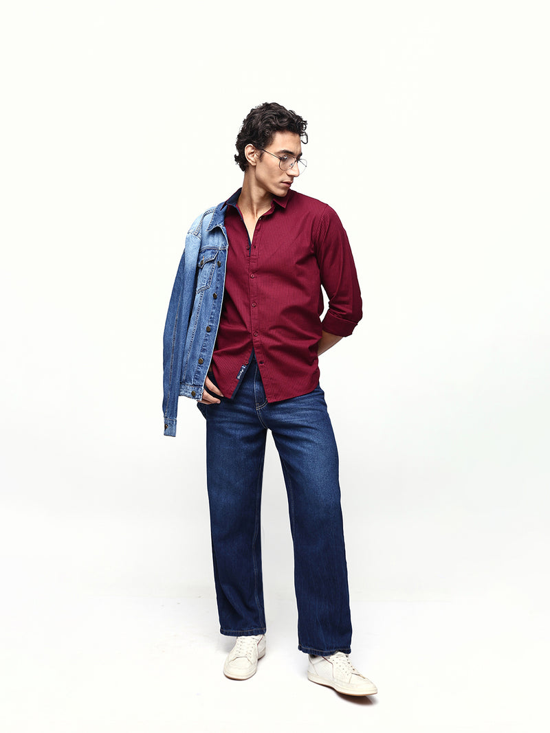 Men's Striped Spread Collar Full Sleeves Regular Fit Casual Shirt