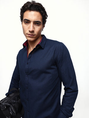 Men's Striped Spread Collar Full Sleeves Regular Fit Casual Shirt