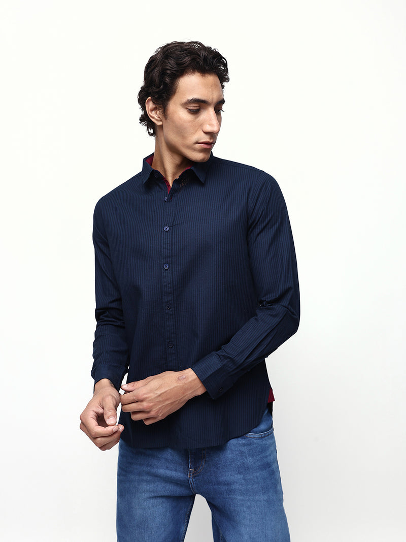 Men's Striped Spread Collar Full Sleeves Regular Fit Casual Shirt