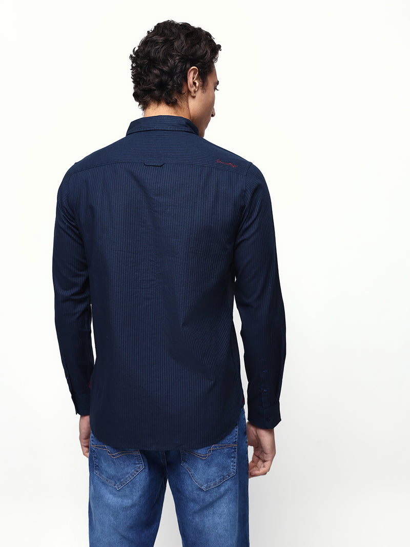 Men's Striped Spread Collar Full Sleeves Regular Fit Casual Shirt