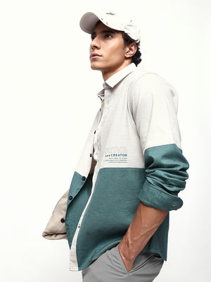 Men's Colourblocked Spread Collar Full Sleeves Regular Fit Casual Shirt